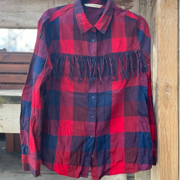 Zara Tops - Zara Plaid Fringe Shirt